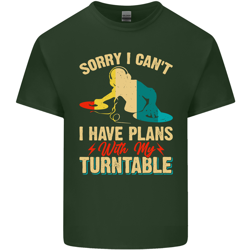 Plans With My Turntable DJ DJing Mens Cotton T-Shirt Tee Top Forest Green