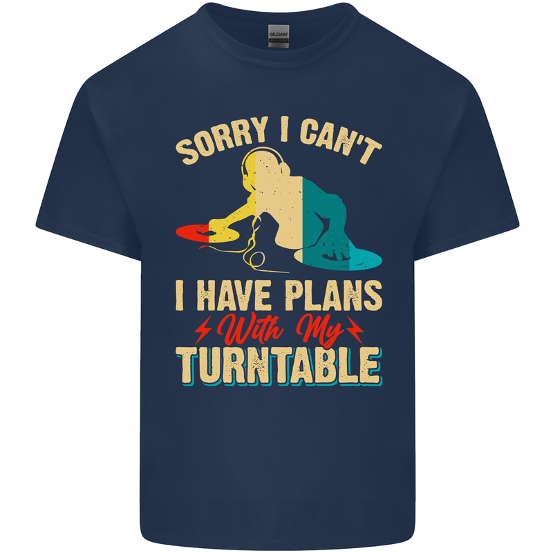 Plans With My Turntable DJ DJing Mens Cotton T-Shirt Tee Top Navy Blue