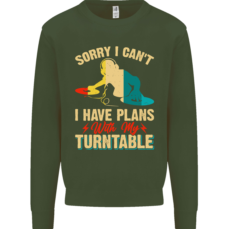 Plans With My Turntable DJ DJing Mens Sweatshirt Jumper Forest Green