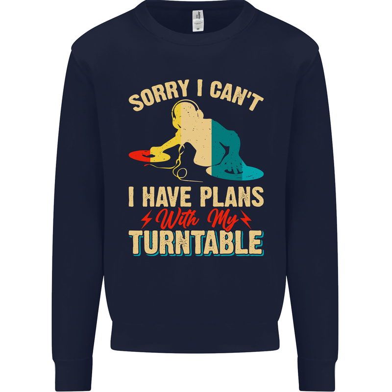 Plans With My Turntable DJ DJing Mens Sweatshirt Jumper Navy Blue