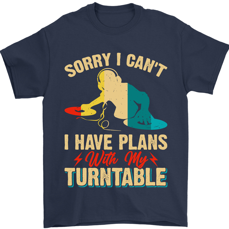 Plans With My Turntable DJ DJing Mens T-Shirt 100% Cotton Navy Blue