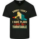 Plans With My Turntable DJ DJing Mens V-Neck Cotton T-Shirt Black