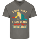 Plans With My Turntable DJ DJing Mens V-Neck Cotton T-Shirt Charcoal
