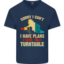 Plans With My Turntable DJ DJing Mens V-Neck Cotton T-Shirt Navy Blue