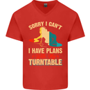 Plans With My Turntable DJ DJing Mens V-Neck Cotton T-Shirt Red