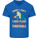 Plans With My Turntable DJ DJing Mens V-Neck Cotton T-Shirt Royal Blue