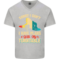 Plans With My Turntable DJ DJing Mens V-Neck Cotton T-Shirt Sports Grey