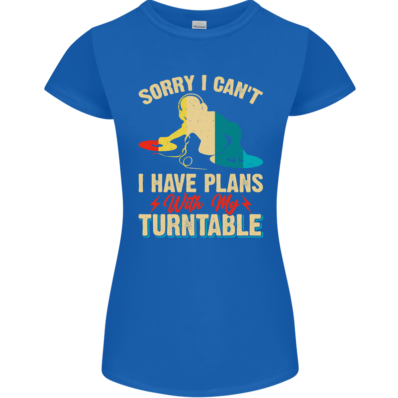 Plans With My Turntable DJ DJing Womens Petite Cut T-Shirt Royal Blue