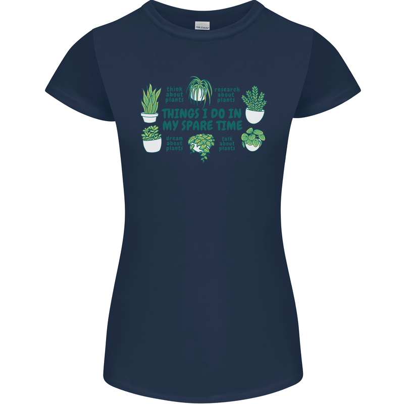 Plants Things I Do in My Spare Time Womens Petite Cut T-Shirt Navy Blue