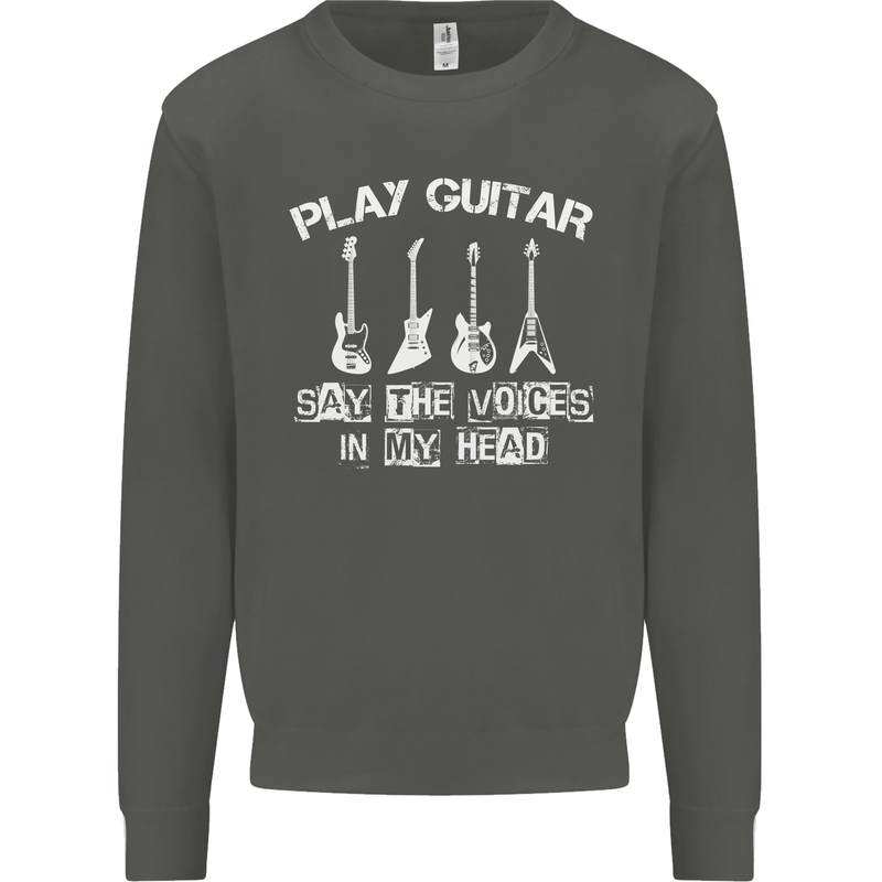 Play Guitar Say Voices in My Head Guitarist Kids Sweatshirt Jumper Storm Grey