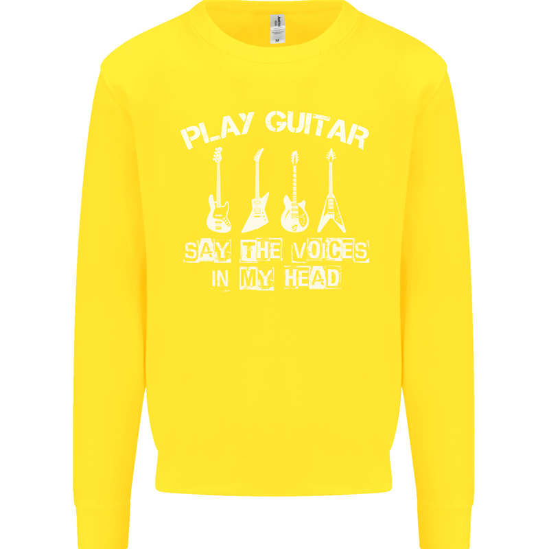 Play Guitar Say Voices in My Head Guitarist Kids Sweatshirt Jumper Yellow