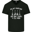 Play Guitar Say Voices in My Head Guitarist Mens V-Neck Cotton T-Shirt Black