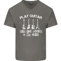 Play Guitar Say Voices in My Head Guitarist Mens V-Neck Cotton T-Shirt Charcoal