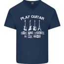 Play Guitar Say Voices in My Head Guitarist Mens V-Neck Cotton T-Shirt Navy Blue