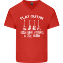 Play Guitar Say Voices in My Head Guitarist Mens V-Neck Cotton T-Shirt Red