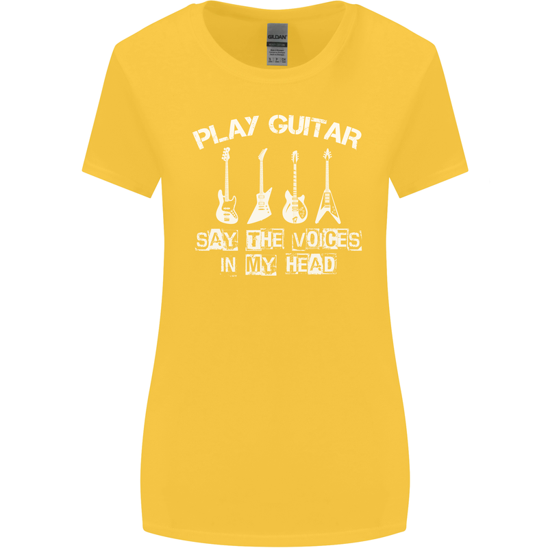 Play Guitar Say Voices in My Head Guitarist Womens Wider Cut T-Shirt Yellow
