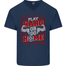 Play Hard or Go Home Gym Training Top Mens V-Neck Cotton T-Shirt Navy Blue