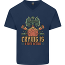 Playing Games RPG Role Crying Free Action Mens V-Neck Cotton T-Shirt Navy Blue