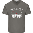 Please Fill Me Up With Beer Funny Alcohol Mens V-Neck Cotton T-Shirt Charcoal