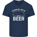 Please Fill Me Up With Beer Funny Alcohol Mens V-Neck Cotton T-Shirt Navy Blue