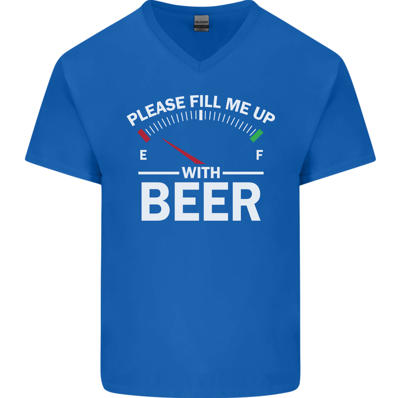 Please Fill Me Up With Beer Funny Alcohol Mens V-Neck Cotton T-Shirt Royal Blue