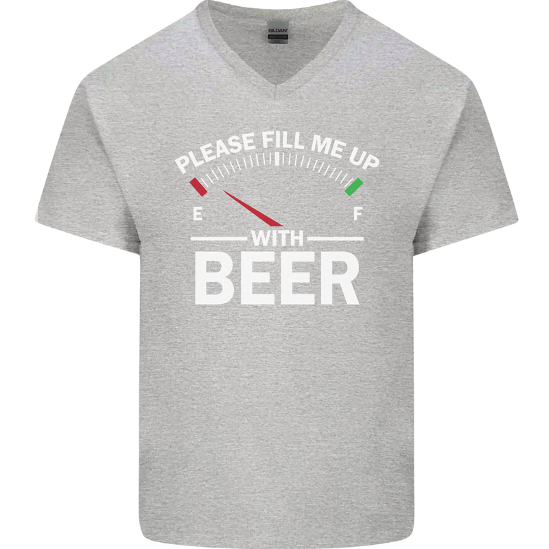 Please Fill Me Up With Beer Funny Alcohol Mens V-Neck Cotton T-Shirt Sports Grey