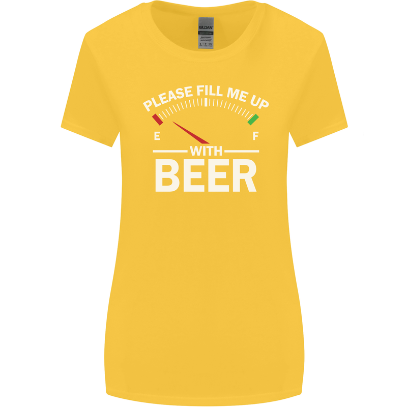Please Fill Me Up With Beer Funny Alcohol Womens Wider Cut T-Shirt Yellow