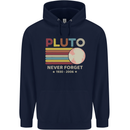 Pluto Never Forget Space Astronomy Planet Childrens Kids Hoodie Navy Blue