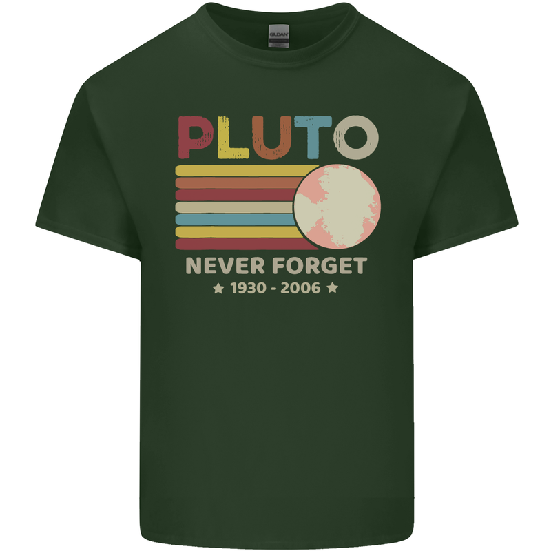 Pluto Never Forget Space Astronomy Planet Mens Cotton T-Shirt Tee Top Forest Green