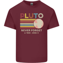 Pluto Never Forget Space Astronomy Planet Mens Cotton T-Shirt Tee Top Maroon