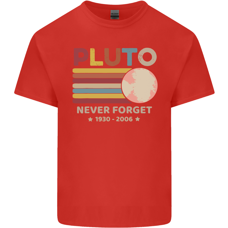 Pluto Never Forget Space Astronomy Planet Mens Cotton T-Shirt Tee Top Red