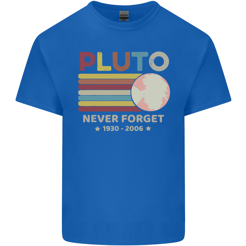 Pluto Never Forget Space Astronomy Planet Mens Cotton T-Shirt Tee Top Royal Blue