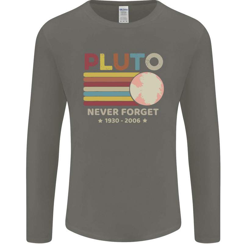 Pluto Never Forget Space Astronomy Planet Mens Long Sleeve T-Shirt Charcoal