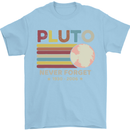 Pluto Never Forget Space Astronomy Planet Mens T-Shirt Cotton Gildan Light Blue