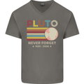 Pluto Never Forget Space Astronomy Planet Mens V-Neck Cotton T-Shirt Charcoal