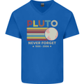 Pluto Never Forget Space Astronomy Planet Mens V-Neck Cotton T-Shirt Royal Blue