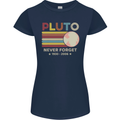 Pluto Never Forget Space Astronomy Planet Womens Petite Cut T-Shirt Navy Blue