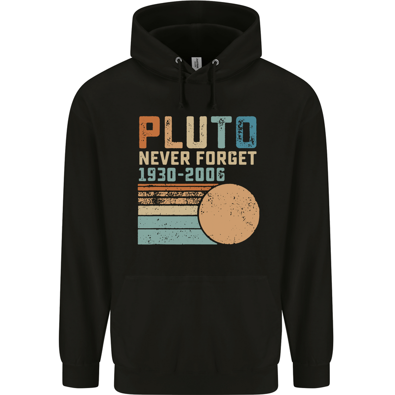 Pluto Never Forget Space Planet Astronomy Childrens Kids Hoodie Black