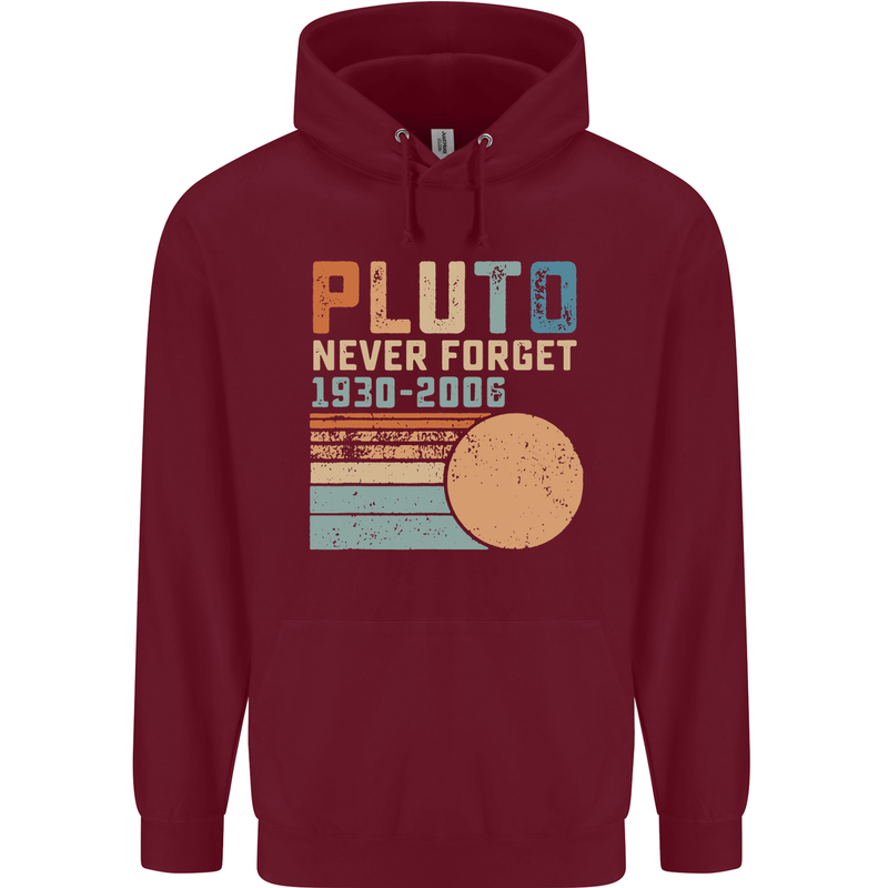 Pluto Never Forget Space Planet Astronomy Childrens Kids Hoodie Maroon