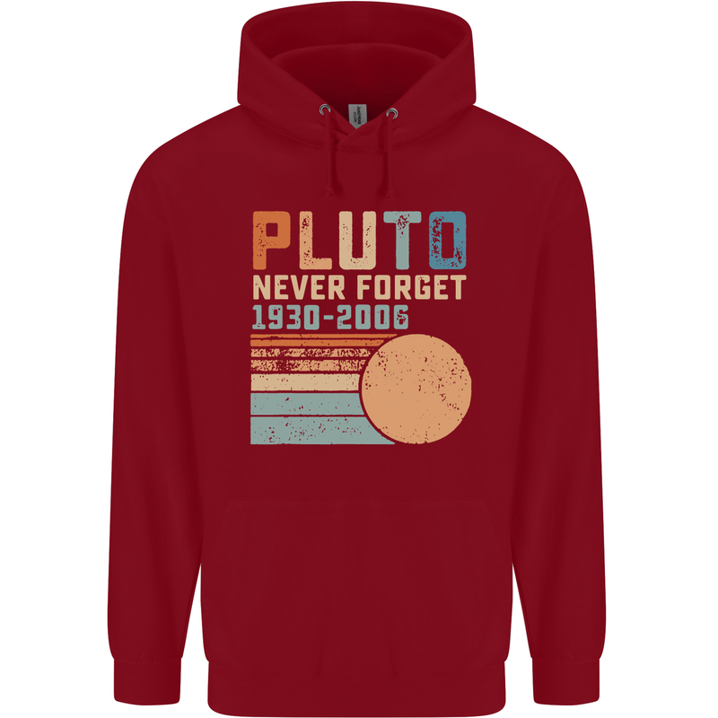 Pluto Never Forget Space Planet Astronomy Childrens Kids Hoodie Red