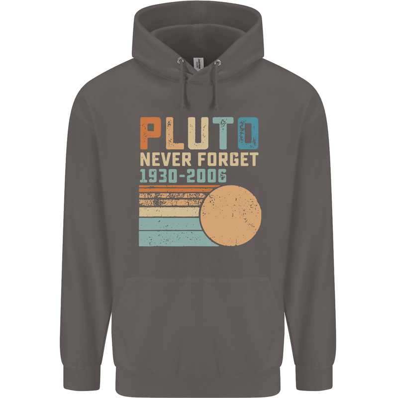 Pluto Never Forget Space Planet Astronomy Mens 80% Cotton Hoodie Charcoal