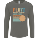 Pluto Never Forget Space Planet Astronomy Mens Long Sleeve T-Shirt Charcoal