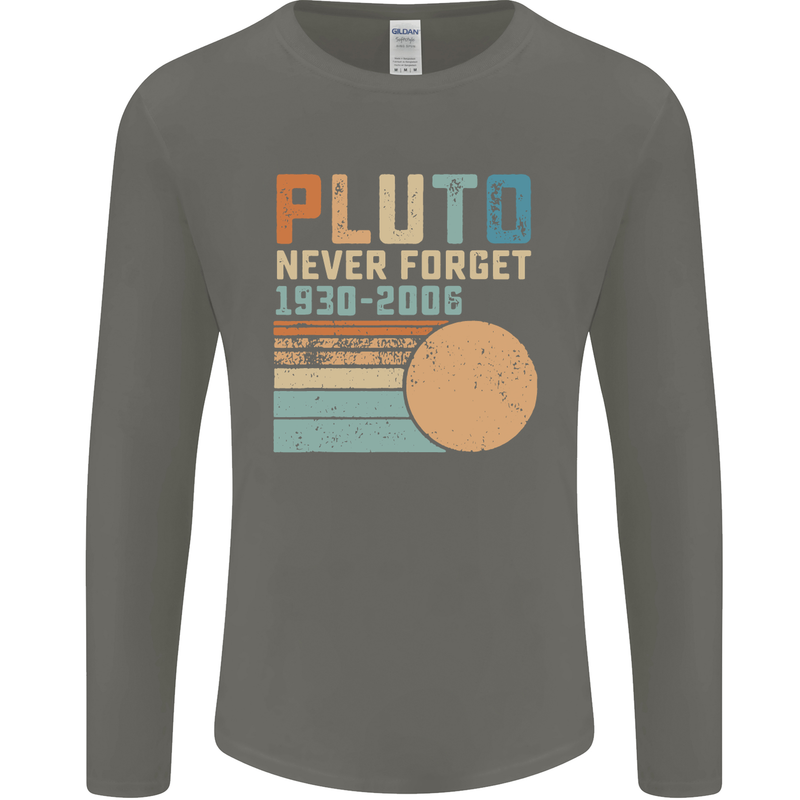 Pluto Never Forget Space Planet Astronomy Mens Long Sleeve T-Shirt Charcoal