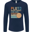 Pluto Never Forget Space Planet Astronomy Mens Long Sleeve T-Shirt Navy Blue