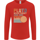 Pluto Never Forget Space Planet Astronomy Mens Long Sleeve T-Shirt Red