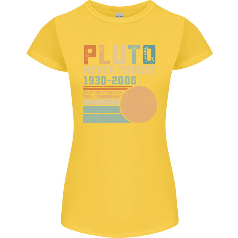Pluto Never Forget Space Planet Astronomy Womens Petite Cut T-Shirt Yellow