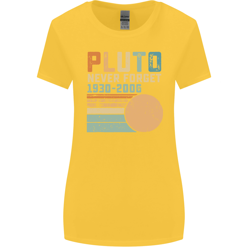 Pluto Never Forget Space Planet Astronomy Womens Wider Cut T-Shirt Yellow