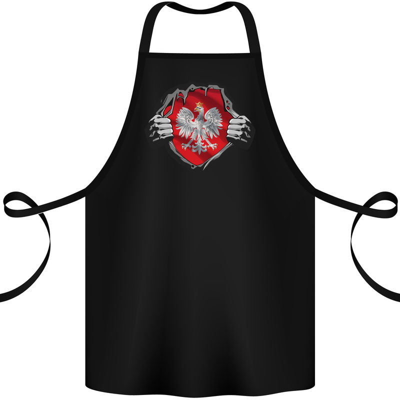 Poland Flag Gym Ripped Torn Polish Polska Cotton Apron 100% Organic Black