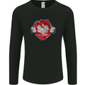 Poland Flag Gym Ripped Torn Polish Polska Mens Long Sleeve T-Shirt Black
