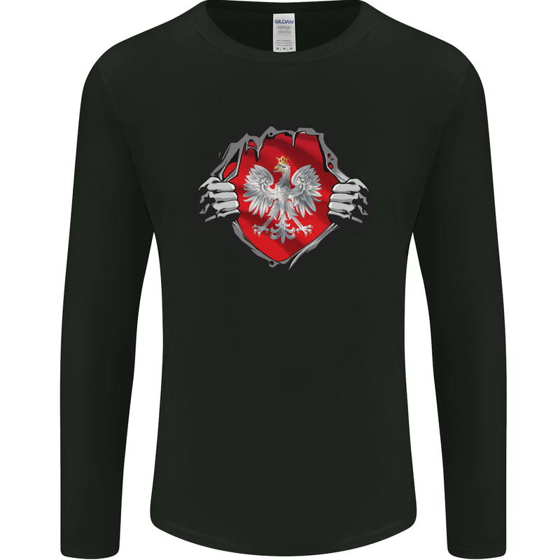 Poland Flag Gym Ripped Torn Polish Polska Mens Long Sleeve T-Shirt Black